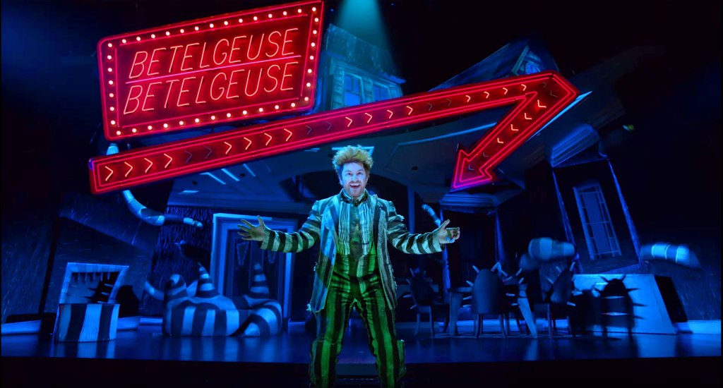 A photo ofa scene from Beetlejuice on Broadway.